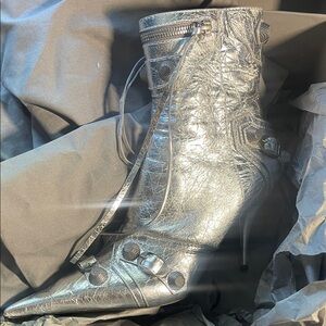 Balenciaga Metallic Silver Heeled Boots